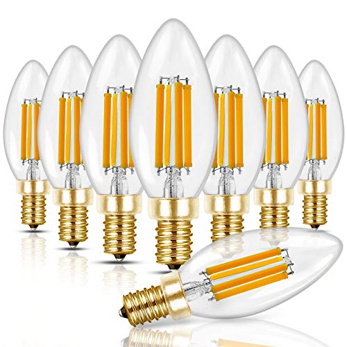 Product Cover Hizashi 6W 850 Lumen Candelabra LED Bulbs 60W-80W Equivalent Dimmable E12 LED Filament Bulb 2700K Warm White Chandelier Light Bulbs, High Brightness LED Lights for Room, UL Listed - 8 Pack