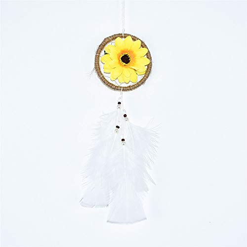 Product Cover DrCor Small Sunflower Dream Catcher for Cars Rearview Mirror Accessories Handmade White Dream Catchers Car Charms Hanging Decorations