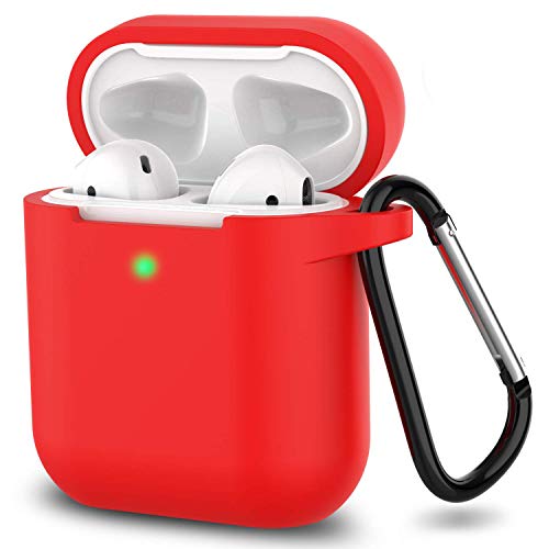 Product Cover AirPods Case, Full Protective Silicone AirPods Accessories Cover Compatible with Apple AirPods 1&2 Wireless and Wired Charging Case(Front LED Visible),Red