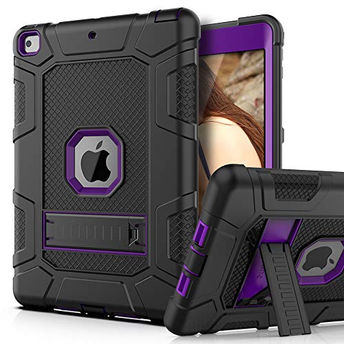 Product Cover PBRO Case for iPad 9.7 2018/2017,iPad 9.7 iPad 5th / 6th Generation Shockproof Defender Kickstand Three Layer Protective Anti-Scratch Rugged Hybrid Case for iPad 2017/2018,Black Purple