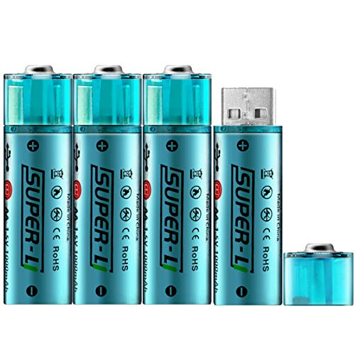 Product Cover USB Rechargeable AA Lithium-ion Batteries 1.5V/1000mAH (Pack of 4) 1 Hour Fast Charging 1000 Recharge Cycles Reusable Double A Battery Cell, US Patent UL Certification