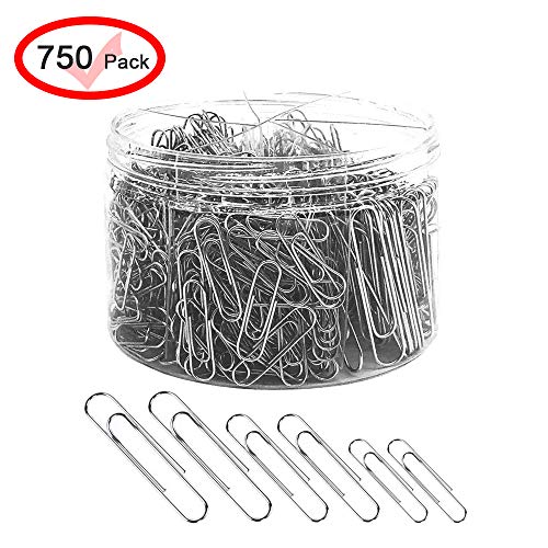 Product Cover Paper Clips，750pcs Silver Small/Medium/Jumbo Size Paper Clips for School/Office and Personal Document Organization (28/33/50mm)