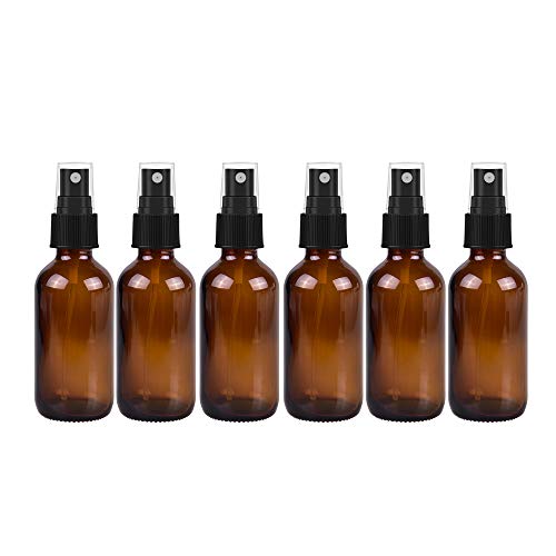 Product Cover 6 Pack Empty Amber Glass Spray Bottles,2oz 60ml Refillable Containers for Essential Oils, Cleaning Products, Aromatherapy, Durable Black Trigger Sprayer Fine Mist