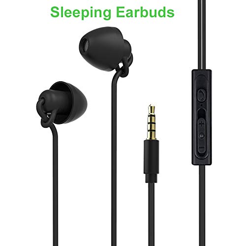 Product Cover Sleeping Earbud Headphones - Ultra Flexible Silicon Earplugs Noise Cancelling Wired Sleep Earphones with Microphone for Sleeping, Insomnia, Snoring, Air Travel, Relaxation, ASMR (Black)