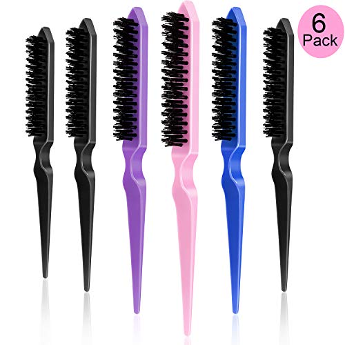 Product Cover 6 Pieces Nylon Teasing Hair Brushes, Three Row Salon Teasing Brush, Rat Tail Combs for Back Combing, Root Teasing to Add Volume and Hair Care Scalp Massage for Hair Growth