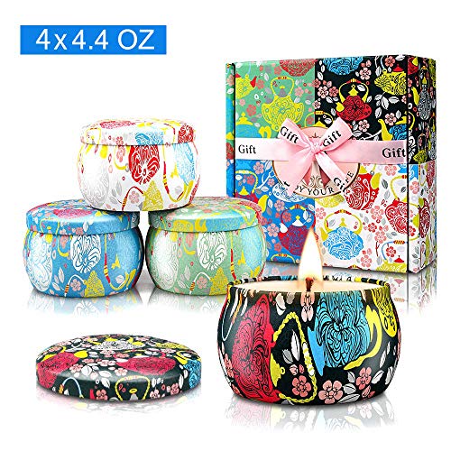 Product Cover Large Size Scented Candles Gifts Sets for Women-Gardenia, Lavender, Jasmine and Vanilla, Natural Soy Wax Travel Tin Fragrance Gift for Valentine's Day Birthday Mother's Day Bath Yoga Aromatherapy