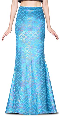Product Cover Jescakoo Maxi Woman Mermaid Skirts Long Costume Baby Blue Fish Scale Skirt 2X