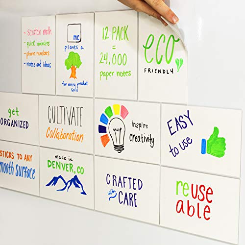 Product Cover mcSquares Stickies Dry-Erase Sticky Notes. Reusable Whiteboard Stickers 4in x 6in 12 Pack. Never Buy Paper Post Notes Again, Its Eco-Friendly! with Smudge-Free Wet-Erase Marker