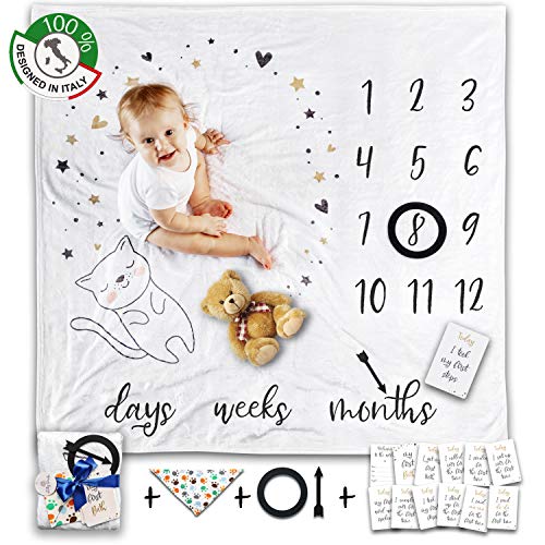 Product Cover Baby Monthly Milestone Blanket for Pictures - Baby Blanket, Milestone Monthly, Newborn Shower Girl Photography Boy Photo Fleece Month for Pictures Watch Me Grow Thick Months Floral Memory Personalized