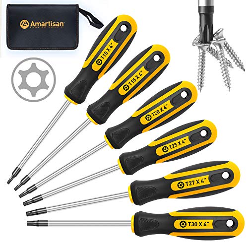 Product Cover Amartisan 6-Piece Magnetic Torx Screwdrivers Set, Security Tamper Proof, Magnetic Torx Driver Star Screwdrivers Set T10 - T30 Best Choice (Torx Screwdrivers)