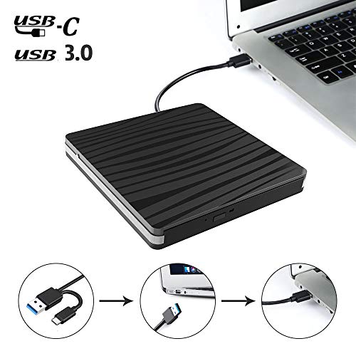 Product Cover Xdtlty USB C External CD DVD Drive, USB Type C Adapter to USB 3.0 Superdrive DVD CD+/-RW Burner Writer Optical Drive Compatible for Windows 10/8/ 7 Laptop/MacBook/Desktop PC of HP Dell LG Asus Acer