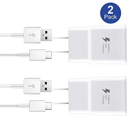 Product Cover Adaptive Fast Charger kit Wall Charger Adapter Compatible with Samsung Galaxy S8/S9/S10 Plus/note8/9, Include 2X Charging Adapter + 2X Type-C Cable (2 Packs) -White