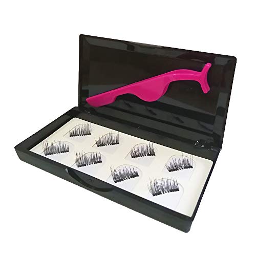 Product Cover False Magnetic Eyelashes 8 Pieces No Glue,Thin Magnet Lightweight 3D Reusable Lashes Extensions (2 pairs with Tweezers)