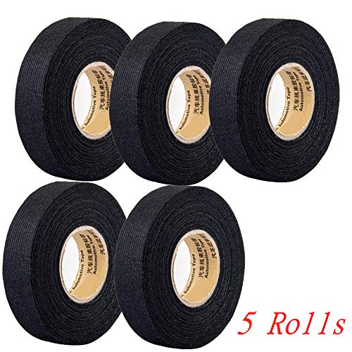 Product Cover 5 Rolls Wire Loom Harness Tape, Wiring Harness Cloth Tape, Wiring Loom Harness Adhesive Cloth Fabric Tap， Adhesive Fabric Tape for Automobile ，Wire harnessing Noise Damping Heat Proof(15 mm x 15 m)