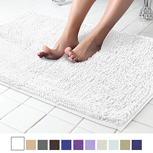 Product Cover ITSOFT Non Slip Shaggy Chenille Soft Microfibers Bath Mat for Bathroom Rug Water Absorbent Carpet, Machine Washable, 21 x 34 Inches White