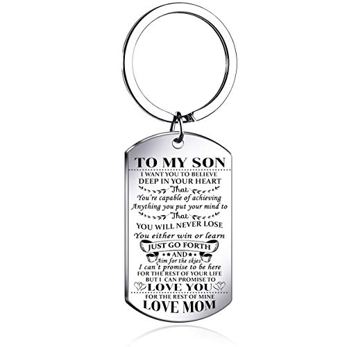Product Cover To My Son from MOM keychian I Want You To Believe Love Mom Dog Tag Military Air Force Navy Coast Guard keychian Ball Chain Gift for Best Son Birthday and Graduation