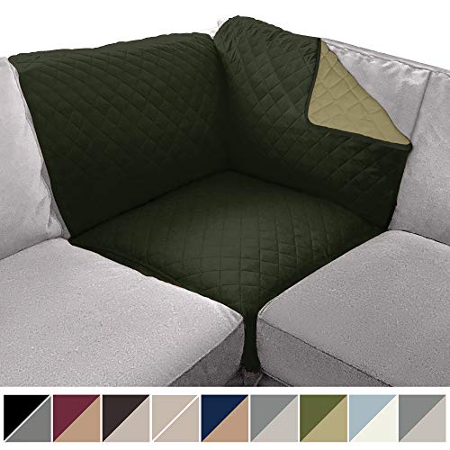 Product Cover Sofa Shield Original Patent Pending Reversible Sofa Corner Sectional Protector, 30x30 Inch, Washable Furniture Protector, 2 Inch Strap, Sectional Corner Slip Cover for Pets, Dogs, Hunter Green Sage