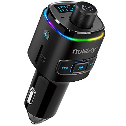 Product Cover Nulaxy Bluetooth FM Transmitter for Car, 7 Color LED Backlit Bluetooth Car Adapter with QC3.0 Charging, Support Siri Google Assistant, USB Flash Drive, microSD Card, Handsfree Car Kit - NX09 Black
