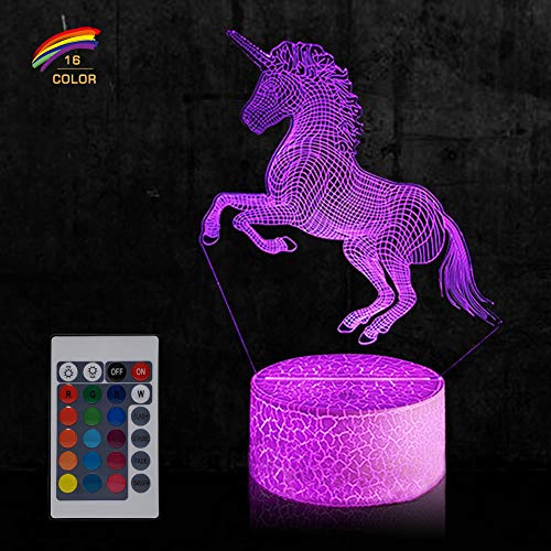 Product Cover Unicorn 3D Night Light for Girls, Dimmable 3D LED Lamp Nightlight,16 Colors +7 Colors Changing with Remote Control Best Birthday Gifts