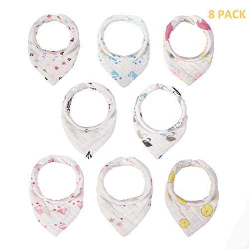 Product Cover Viviland Baby Bandana Drool Bibs 8 Pack, Muslin Bibs for Teething and Drooling, Super Soft and Absorbent 8-Layer Organic Cotton, Great Gift for 0-24 Months Baby