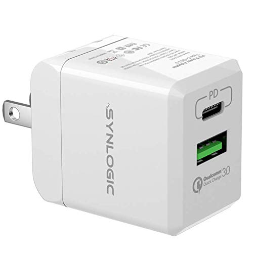 Product Cover USB C PD+QC 3.0 Wall Charger, SYNLOGIC 30W, 2 Port Compact Type C Charger with 18W Power Delivery and 12W PD with Foldable Plug for iPad Pro 2018, iPhone 11/Xs/Max/XR/X/8, and More (USB A+C)