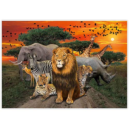 Product Cover Allenjoy 7x5ft Jungle Safari Backdrop for African Desert Animal Forest Summer Sunset Scenic 1st First Birthday Party Photography Event Table Decoration Banner Background Children Photo Booth Shoot
