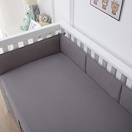 Product Cover Belsden Breathable Padded Crib Bumper Pads for Boy and Girl, Machine Washable 4 Pieces Separated Workmanship Fits Standard Crib Beds 28 inches by 52 inches, Soft Smooth Microfiber Fabric, Gray Color
