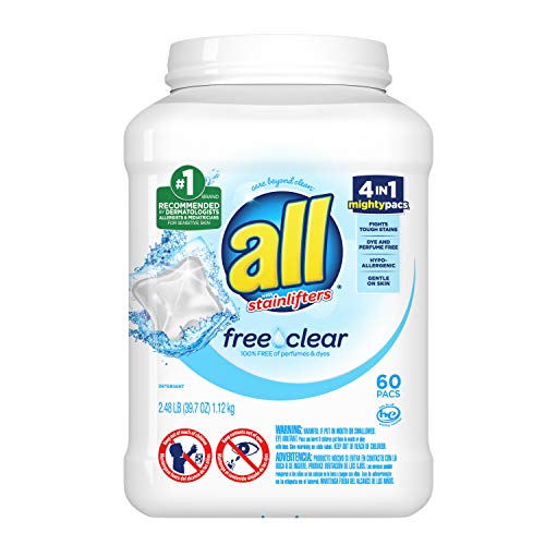 Product Cover All Mighty Pacs Laundry Detergent Free Clear for Sensitive Skin, Tub, 60 Count