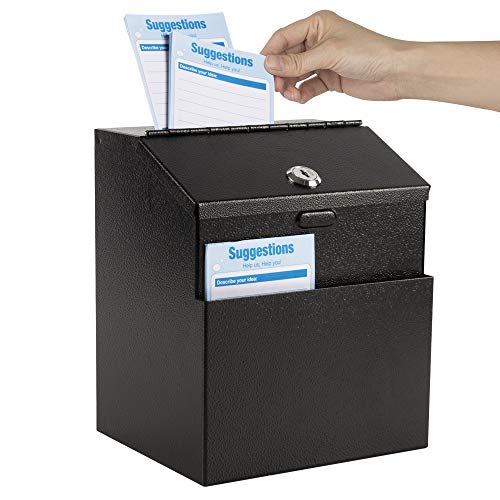 Product Cover Kyodoled Metal Suggestion Box with Lock Wall Mounted Ballot Box Donation Box Key Drop Box with 50 Free Suggestion Cards 8.5H x 5.9W x 7.3L Inch Black