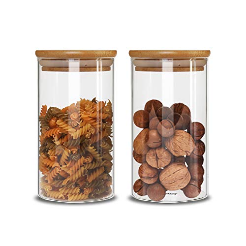 Product Cover IDEALUX Food Storage Jar Set of 2（23oz）Glass Food Storage Jar with Airtight Seal Bamboo Lid, Clear Food Storage Container for Serving Tea, Coffee, Spice and More