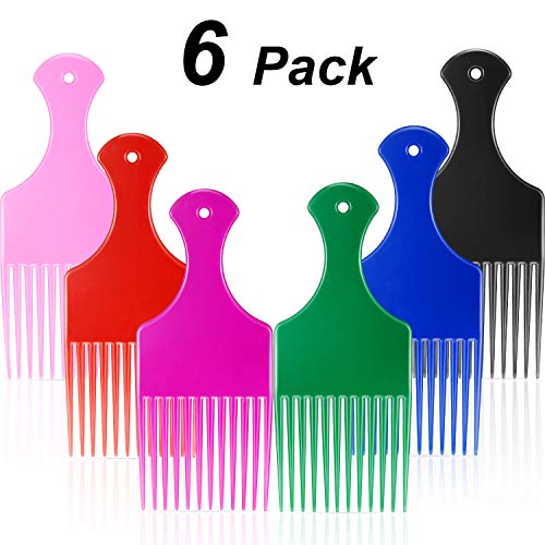 Product Cover Plastic Wide Hair Pick Comb, 6.5 Inch Smooth Hair Pick Comb, Afro Hair Comb, Hairdressing Styling Tool for Natural Curly Hair, Assorted Colors (6 Pieces)