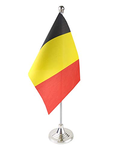 Product Cover GentleGirl.USA Belgium Table Flag, Stick Small Mini Belgian Flag Office Table Flag on Stand with Stand Base, International Festival Decoration,Belgiums Theme Party Decoration,Home Desk Decoration