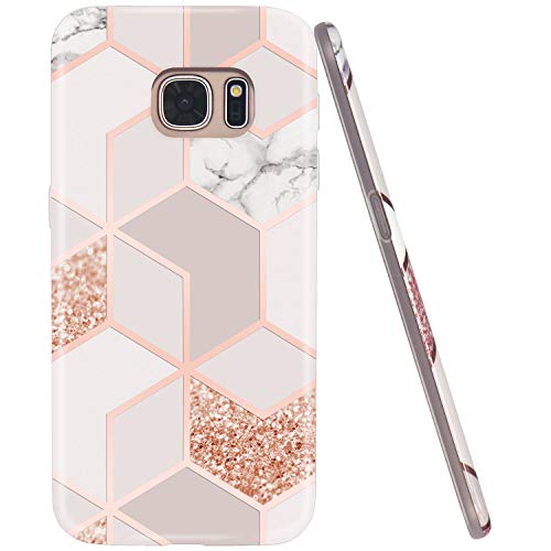 Product Cover JAHOLAN Galaxy S7 Case Bling Glitter Sparkle Rose Gold Marble Design Slim Flexible Bumper Glossy TPU Soft Rubber Silicone Cover Phone Case for Samsung Galaxy S7