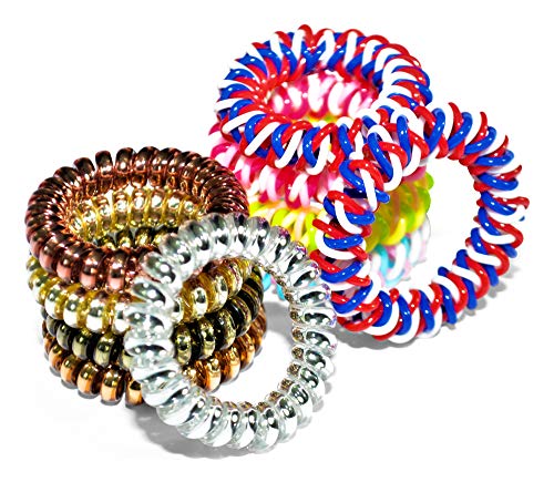 Product Cover Spiral Hair Ties, Coil Hair Ties, Phone Cord Hair Ties, Hair Coils - 10 pieces,Metallic Hair Ties, Multi Color Hair Ties, Hair ties for girls and women