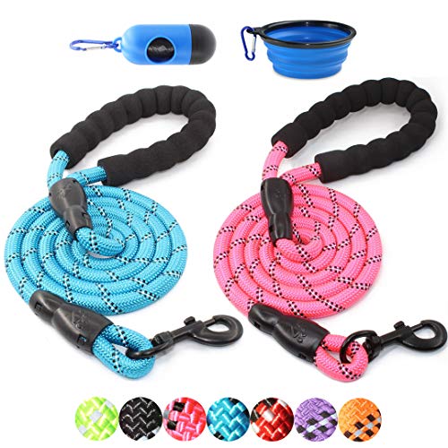 Product Cover BAAPET 2 Packs 5 FT Strong Dog Leash with Comfortable Padded Handle and Highly Reflective Threads Dog Leashes for Medium and Large Dogs (Blue+Pink)