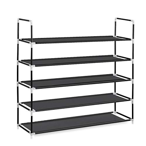 Product Cover HERRON Shoe Rack 5 Tier, Durable and Stable Shoe Organizer 25 Pairs Space Saving Shoe Tower Non-Woven Fabric Shoe Shelf (Black)