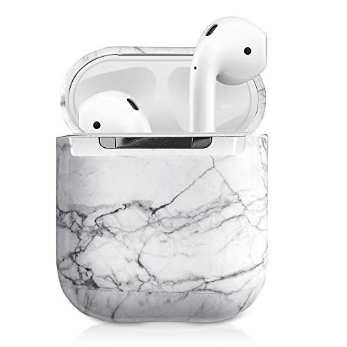 Product Cover 2019 Newest AirPods Case, 360° Marble AirPods Hard Protective Case Accessories Kit Compatiable with Apple AirPods 1st/2nd Charging Case White