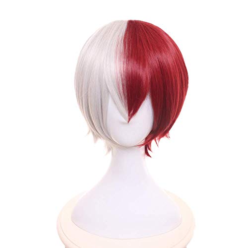 Product Cover Yamia Anime Cosplay Wig for My Hero Academia Shoto Todoroki Cosplay Wigs with Free Wig Cap, Half Silver White Half Red