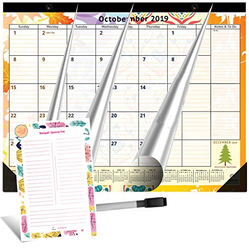 Product Cover Large Magnetic Calendar 2020 for Fridge by StriveZen, 16x12 inches, Big Monthly Pages Sep 2019- Dec 2020, Bonus Dry Erase Notepad/Grocery List and Dry Erase Marker