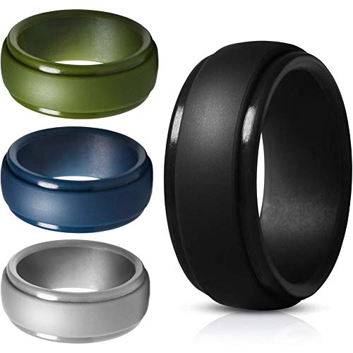 Product Cover Radical 8 Silicone Wedding Ring for Men-4 Pack Step Edge Sleek Design Rubber Wedding Ring for Men