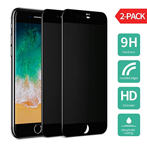 Product Cover Benks iPhone 8 Plus 7 Plus Anti Spy Screen Protector Tempered Glass, [2 Pack] Privacy Protective Film Unbreakable Soft Frame 0.23mm 3D Curve Edge Full Coverage (Black, 5.5-Inch) ...