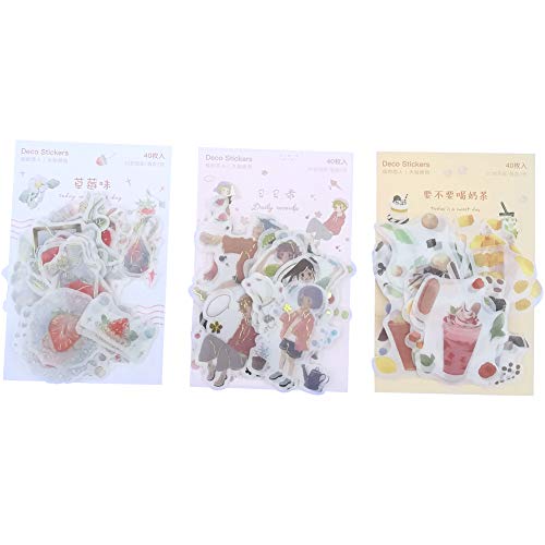 Product Cover Kawaii Stationery Sticker Set (3 Pack, 120 Pieces) Strawberry Fruit Ice Cream Drink Juice Cute Girl DIY Decorative Stickers for Art Craft Scrapbooking Album Planner Diary Journal Gift Packing Label