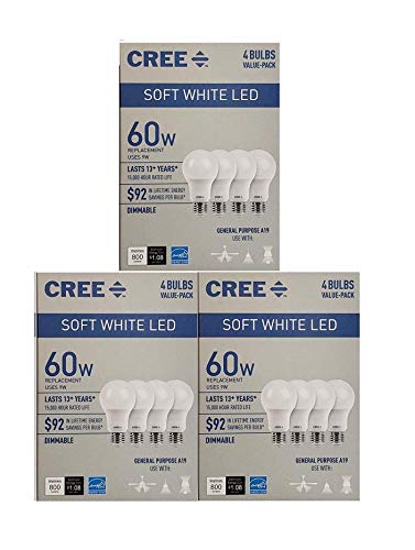 Product Cover Cree 60 Watt Equivalent, Soft White, Dimmable, A19 LED Light Bulb, 12-Pack