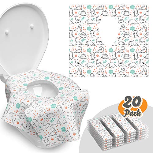 Product Cover Toilet Seat Covers Disposable - 20 Pack - Waterproof, Ideal for Adults and Kids - Extra Large, Individually Wrapped for Travel, Toddlers Potty Training in Public Restrooms (Dinosaurs, 20)