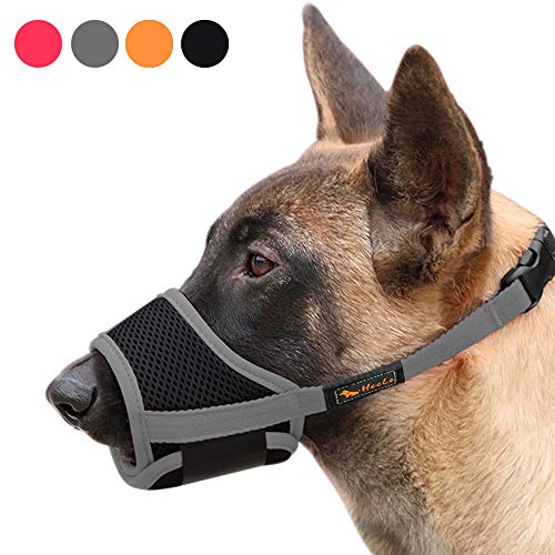 Product Cover Heele Dog Muzzle Nylon Soft Muzzle Anti-Biting Barking Secure，Mesh Breathable Pets Mouth Cover for Small Medium Large Dogs 4 Colors 4 Sizes (L, Gray)