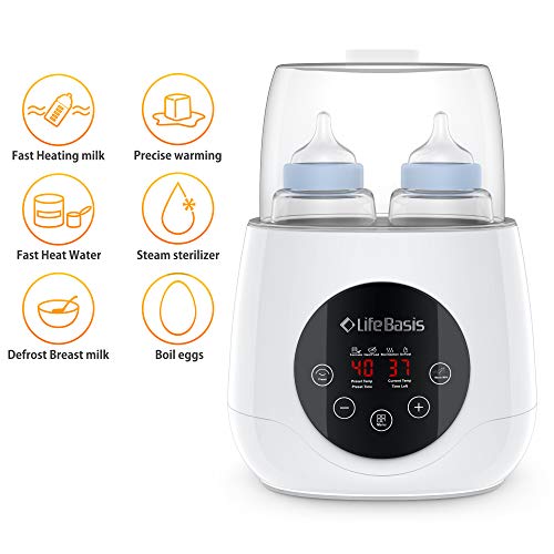 Product Cover Bottle Warmer, Life Basis Baby Bottle Warmer Deluxe Bottle Sterilizer & Smart Thermostat 6-in-1 with Breast Milk, Timer and Precise Temperature Control for Baby Food Bottles Sterilize