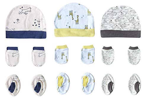 Product Cover The Boo Boo Club Soft Cotton Newborn Baby caps Mittens and Socks Combo Set Pack of 3