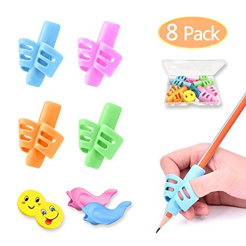 Product Cover Pencil Grips, Pencil Grips for Kids Handwriting, HAWOWZ Writing Aid Gripper Trainer, Finger Grip Posture Correction Tool for Children Preschooler 8 Pack