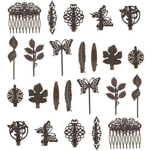 Product Cover 24 Pack Vintage Retro Boho Bronze Copper Metal Hair Clips Barrettes Butterfly Flower Leaf Feather Duckbill Alligator Hairpins Bobby Pins Comb Claws Wedding Bridal Decorative Accessories for Women