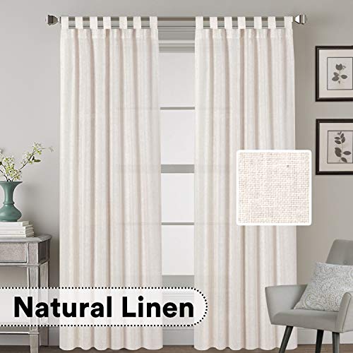 Product Cover H.VERSAILTEX 2 Pack Ultra Luxurious Solid High Woven Linen Elegant Curtains 7 Tab Top Breathable and Airy Drapes for Bedroom/Livingroom - 52 by 96 Inch, Set 2 Panels, Natural